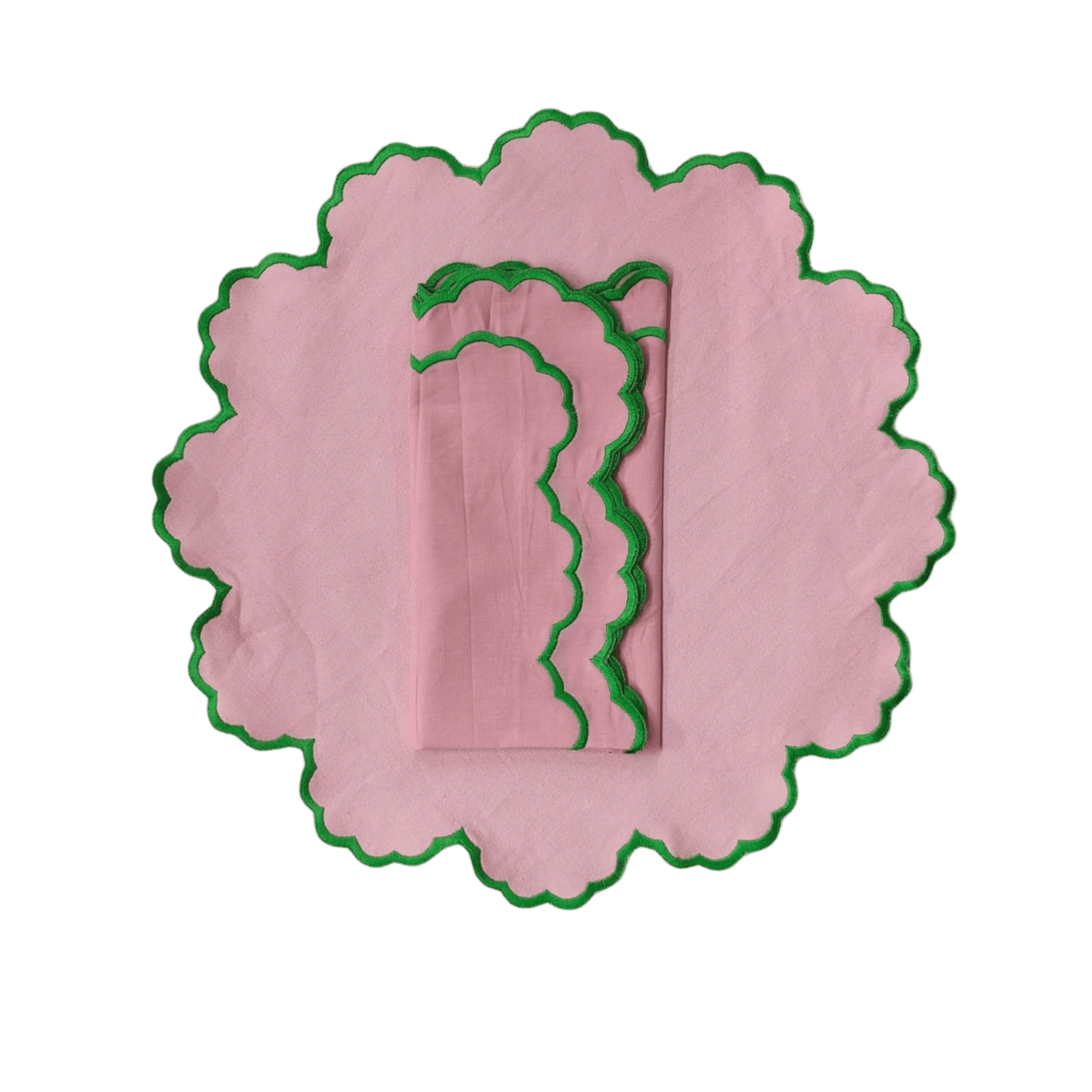 Scalloped Green and Pink Placemats + Napkins Set - MAIA HOMES