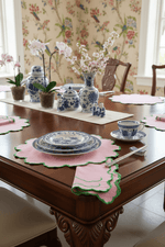 Scalloped Green and Pink Placemats + Napkins Set - MAIA HOMES