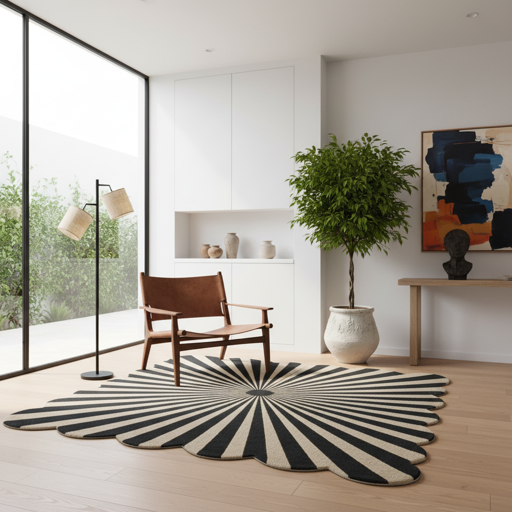 Scalloped Radial Ray Hand Tufted Rug