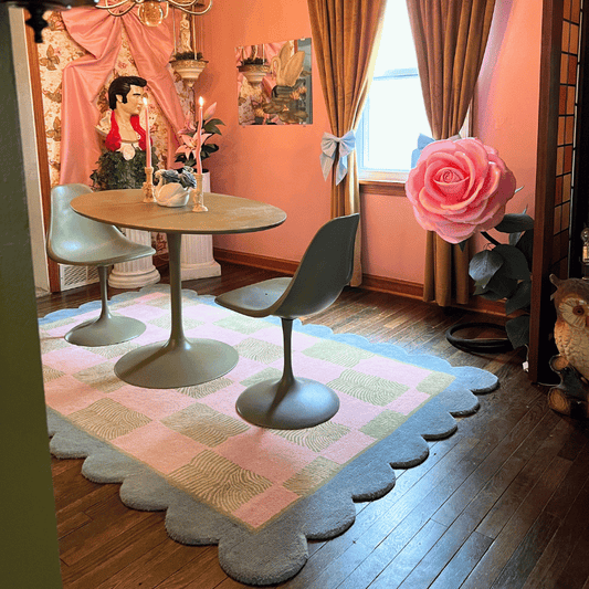 Scalloped Leaf Checker Pastel Hand Tufted Rug