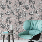 French Toile Pink Flower Provence Vintage Romantic Wallpaper