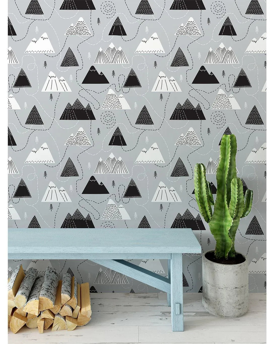 Scandinavian Style Mountains and Routs Removable Wallpaper