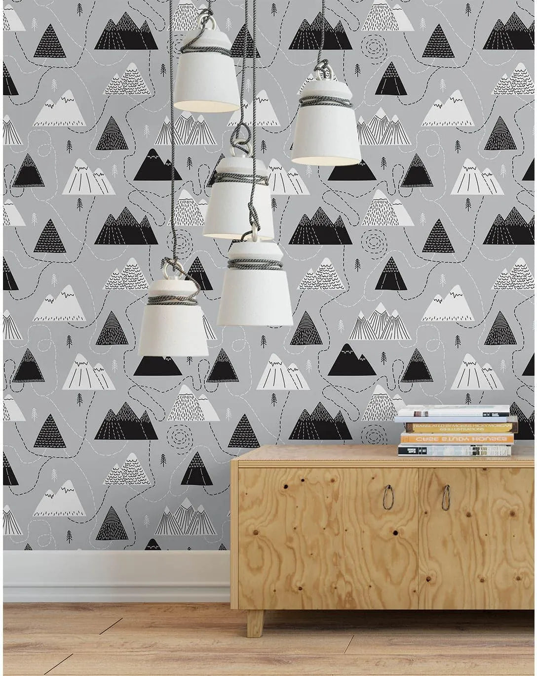 Scandinavian Style Mountains and Routs Removable Wallpaper