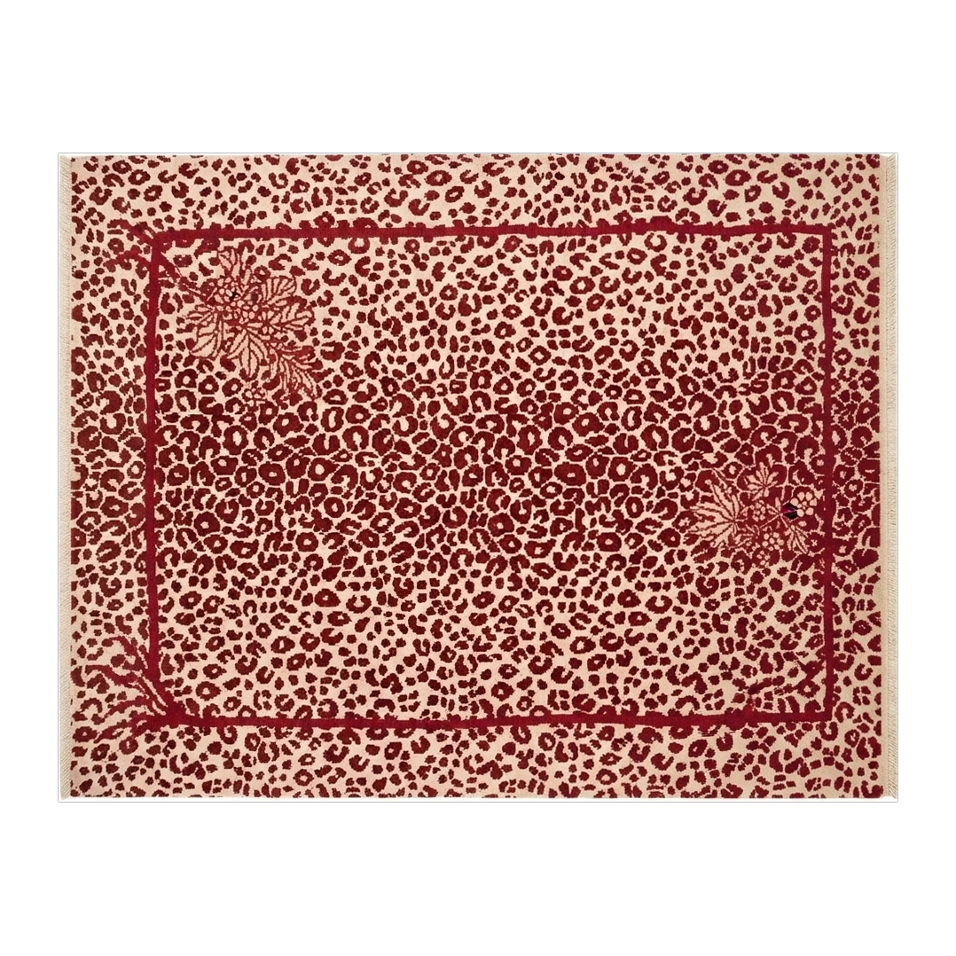Scarlet Leopard Bouquet Hand Knotted Rug - alternate view