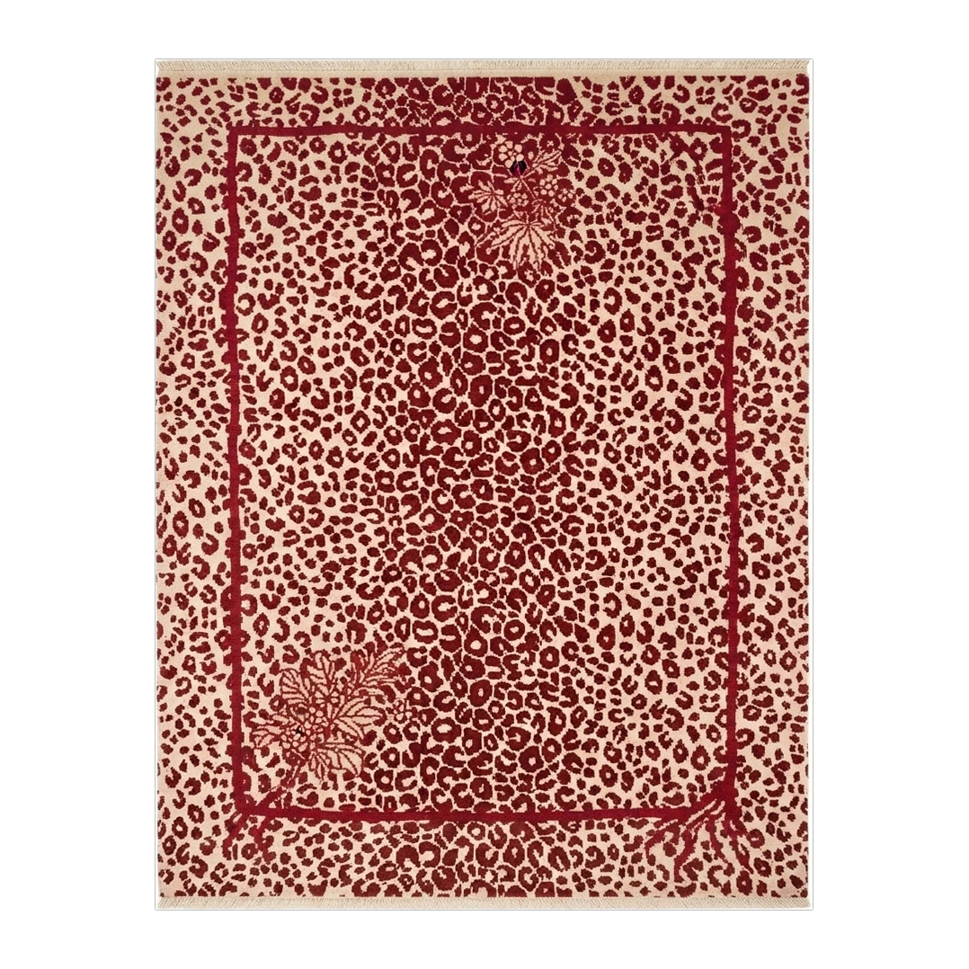 Scarlet Leopard Bouquet Hand Knotted Rug