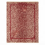 Scarlet Leopard Bouquet Hand Knotted Rug — red, cream, burgundy animal print rug by Maia Homes