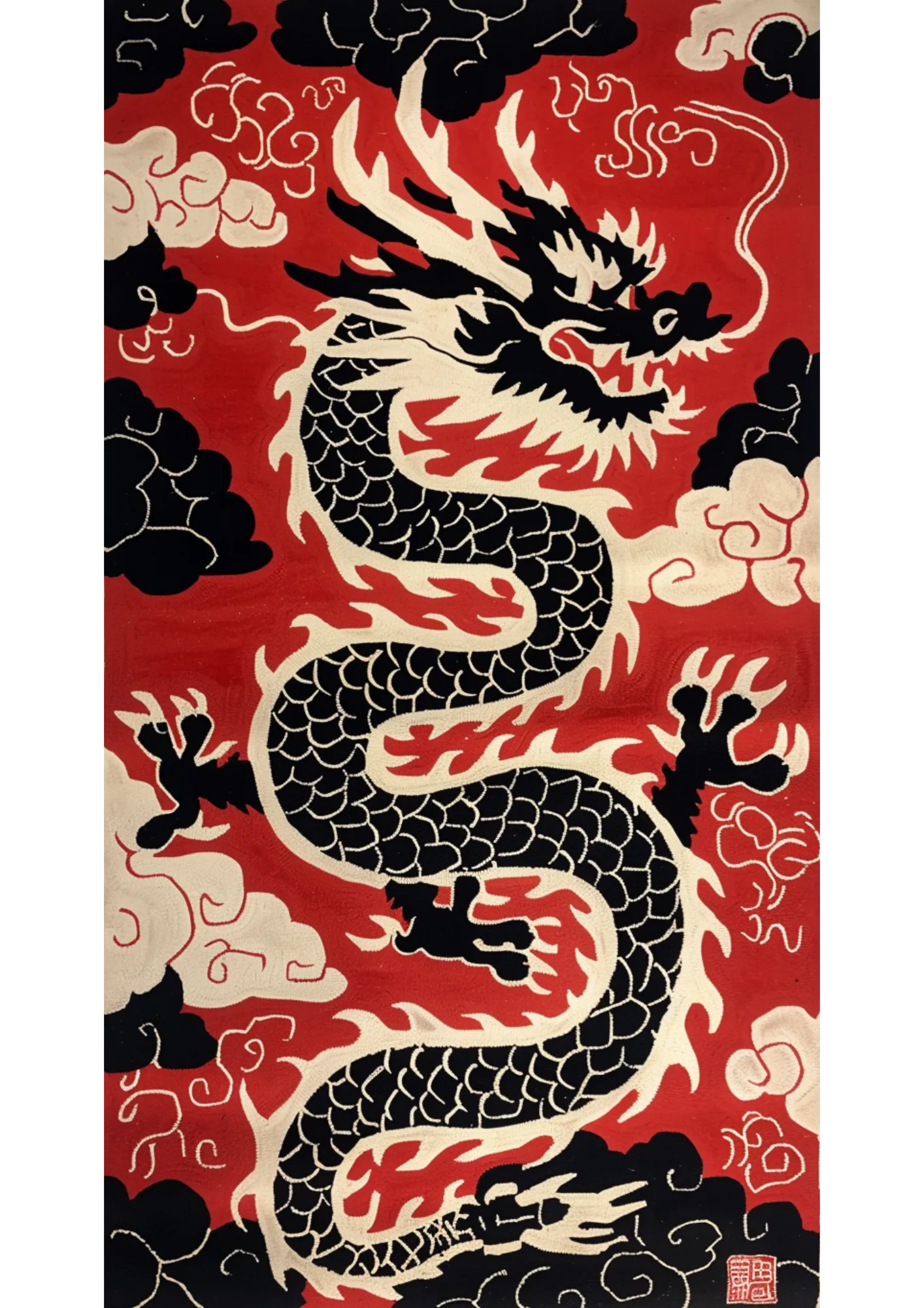 Scarlet Shadow Dragon Hand Tufted Rug