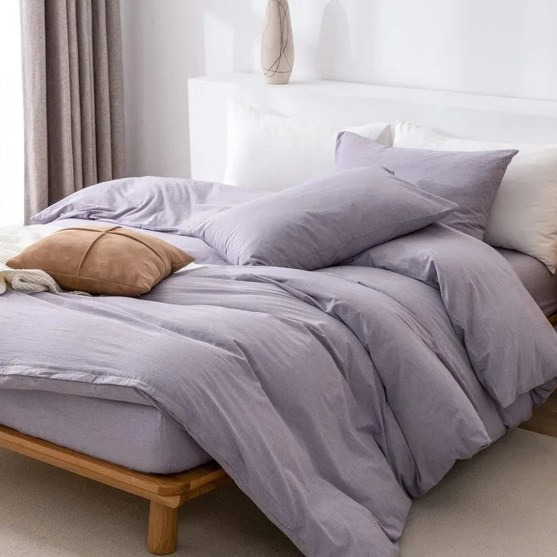 100% Washed Cotton 3-Piece Duvet Set - Light Purple