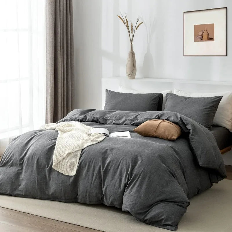 100% Washed Cotton 3-Piece Duvet Set - Grey