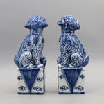 Pair of Guardian Blue Foo Dog Porcelain Sculptures