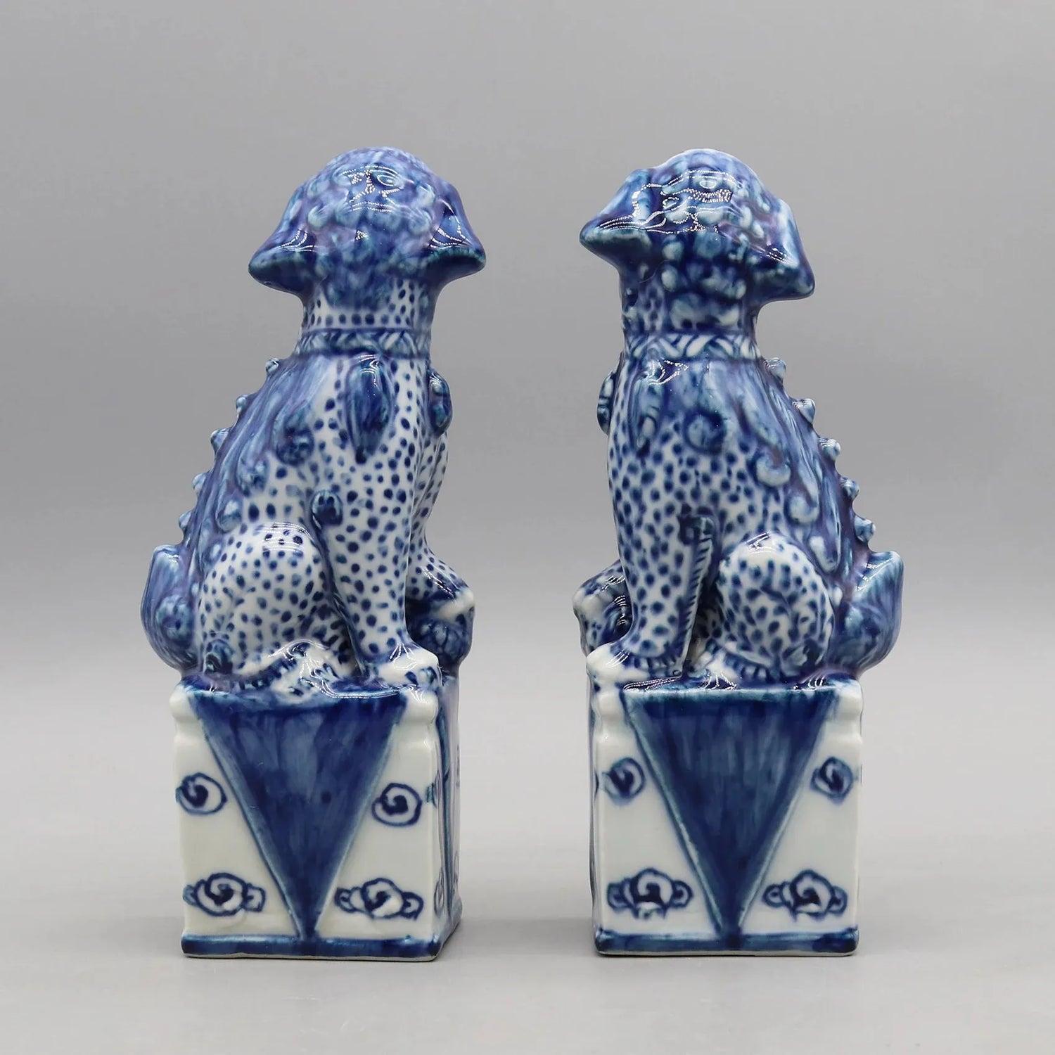 Pair of Guardian Blue Foo Dog Porcelain Sculptures