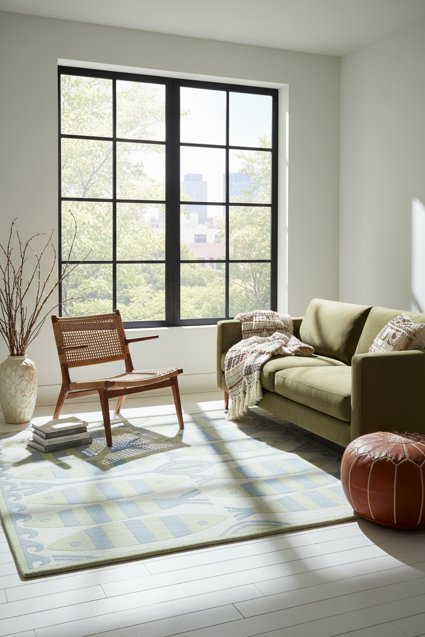 School of Fish Square Hand Tufted Rug