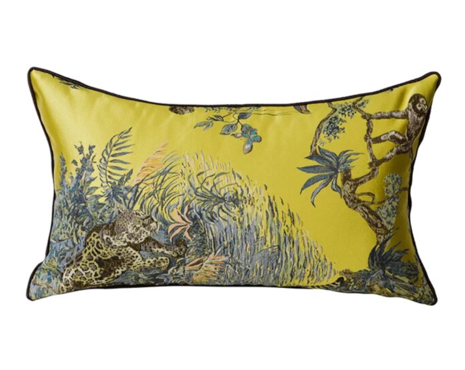 Birds and Wilderness Golden Jacquard Throw Pillow Cover