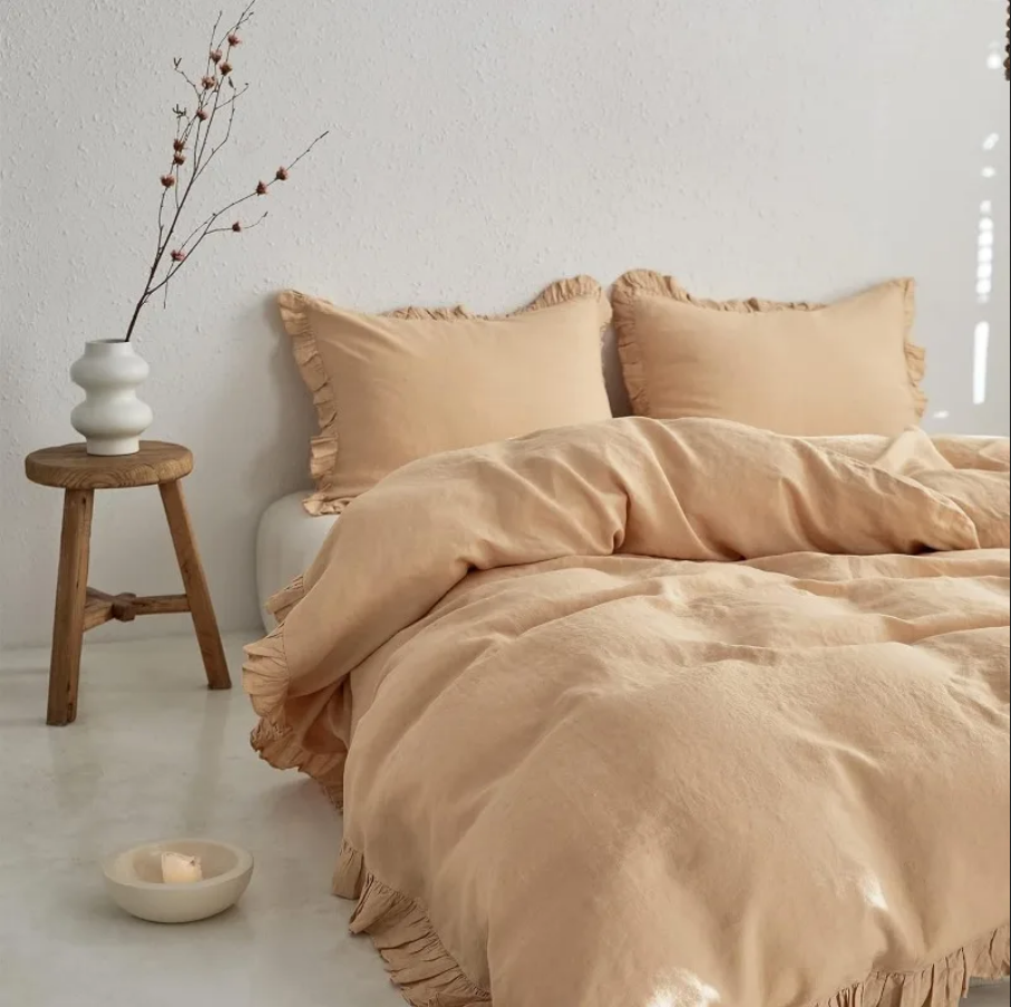 100% Washed Linen Duvet Cover Set - Sand