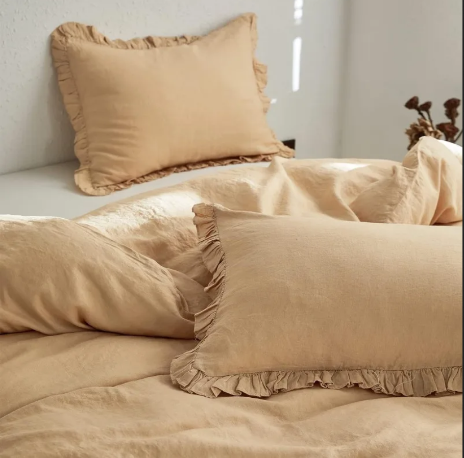 100% Washed French Linen Duvet Cover Set - Sand