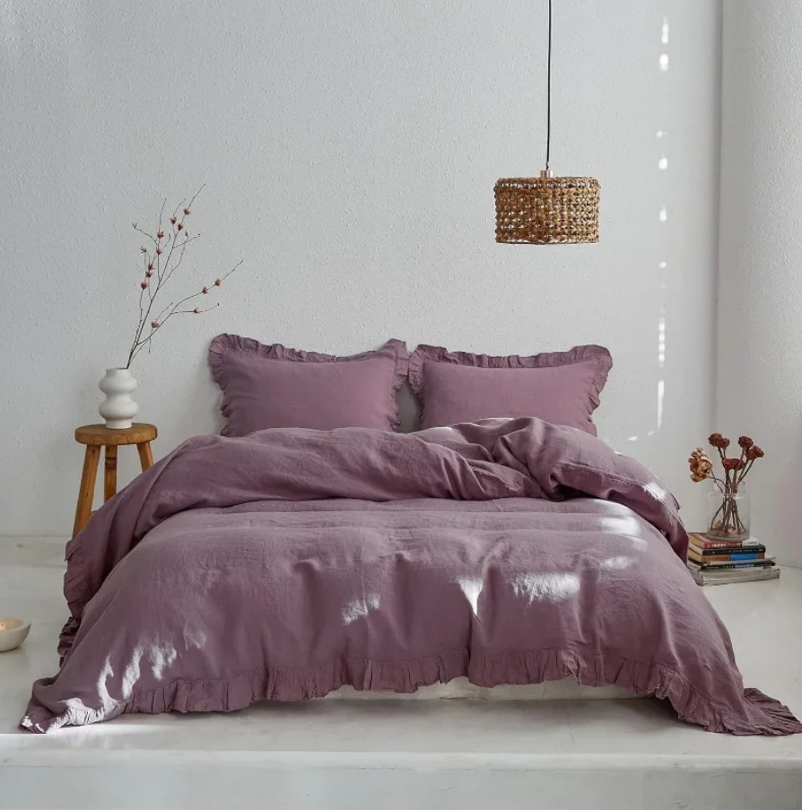 100% Washed French Duvet Cover Set - Purple