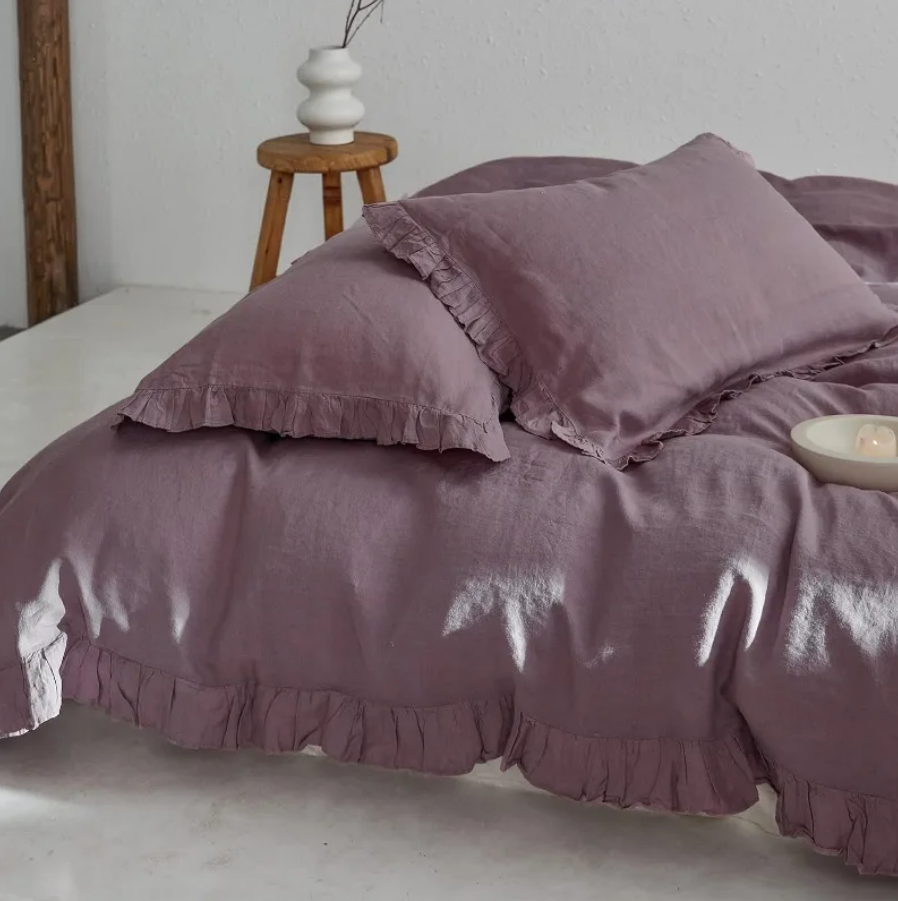 100% Washed Linen Duvet Cover Set - Purple