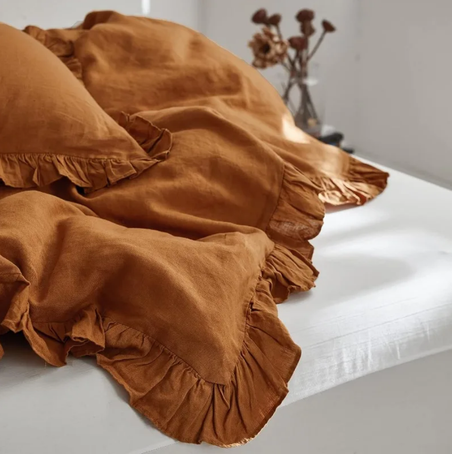 100% Washed Linen Duvet Cover Set - Rust