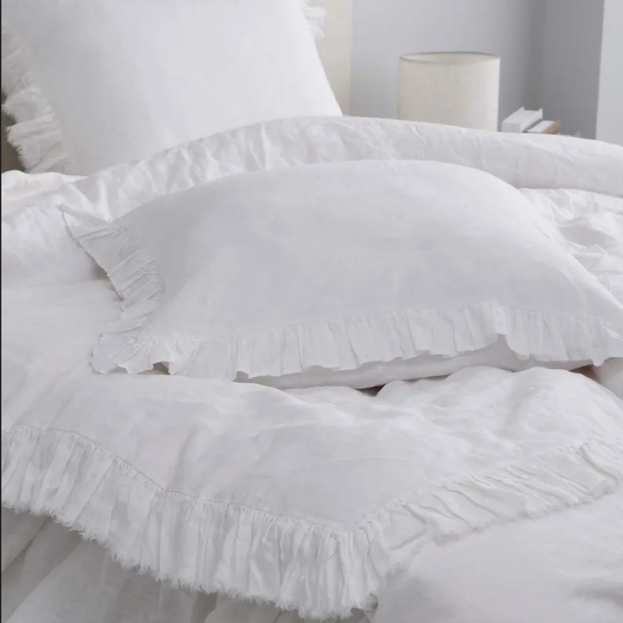 100% Washed Linen Duvet Cover Set -  White