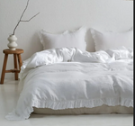 100% Washed French Linen Duvet Cover Set -  White