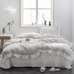 100% Washed French Linen Duvet Cover Set -  Floral Grey