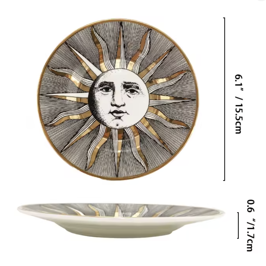 Vintage Sun Face Decorative Ceramic Wall Plate