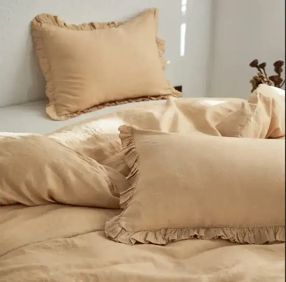 100% Washed Linen Duvet Cover Set - Sand - MAIA HOMES