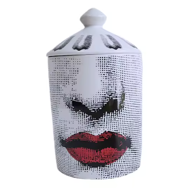 Red Lip Ceramic Candle Jar with Lid