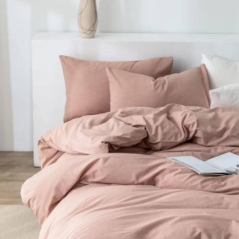 100% Washed Cotton 3-Piece Duvet Set - Pink