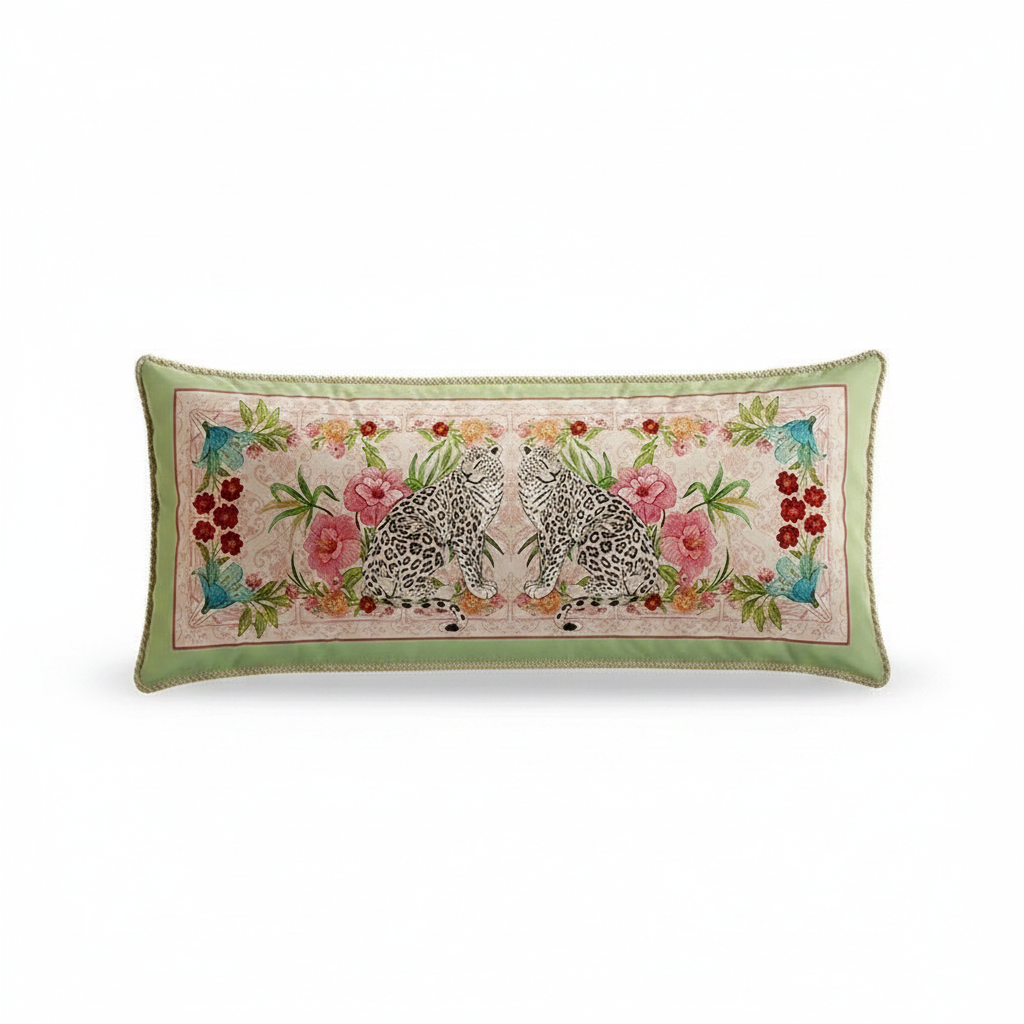 Safari Leopard Velvet Floral Throw Pillow