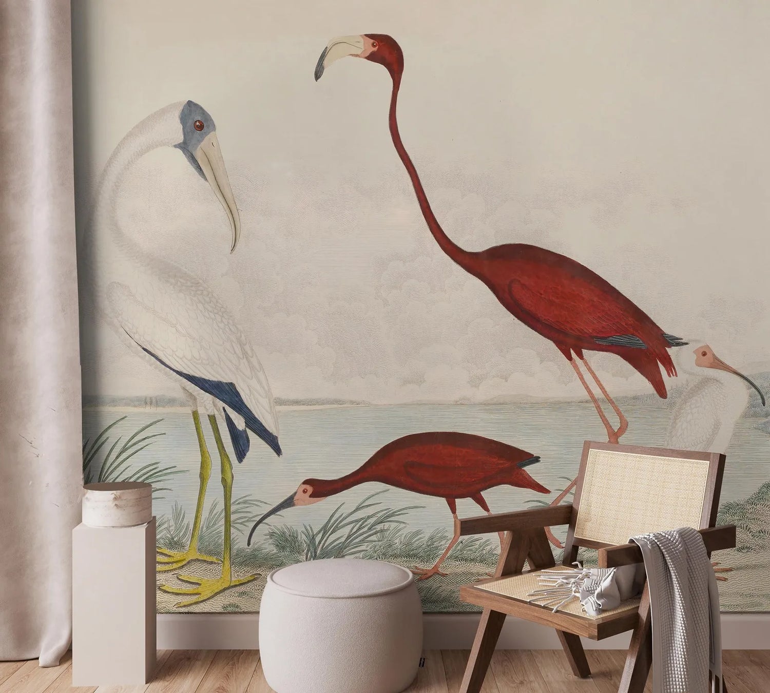 Vintage Ibis Birds Landscape Mural