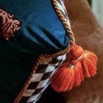 Tibetan Tiger Blue Checker Throw Pillow Cover with Tassels