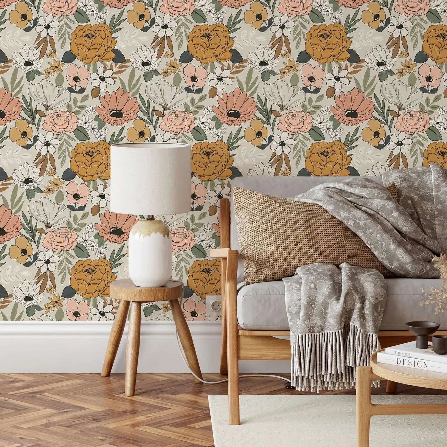 Vintage Cream Floral Wallpaper