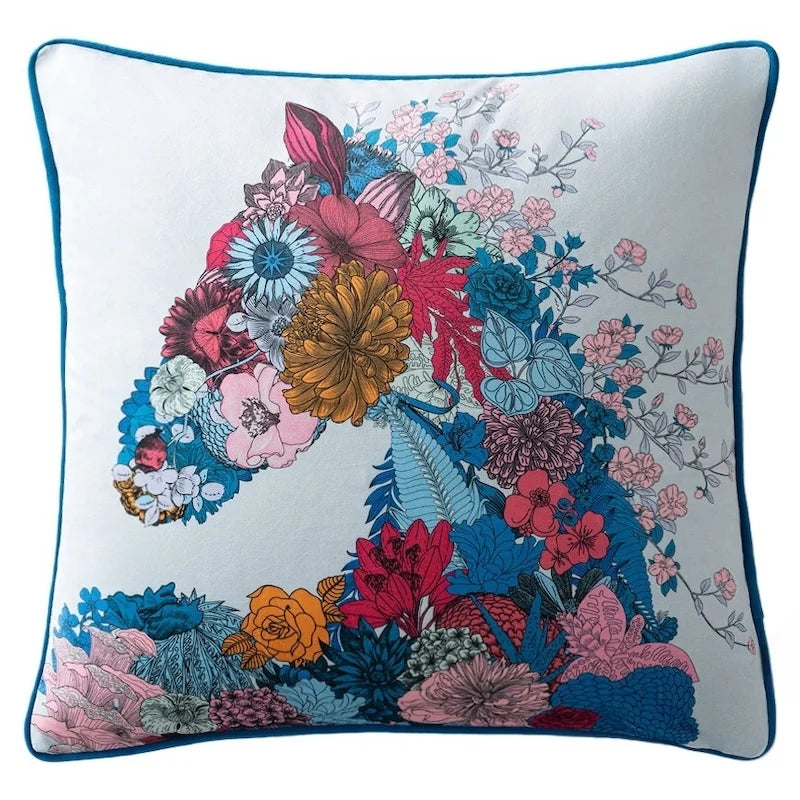 Wildflower Stallion Velvet Floral Horse Throw Pillow Cover