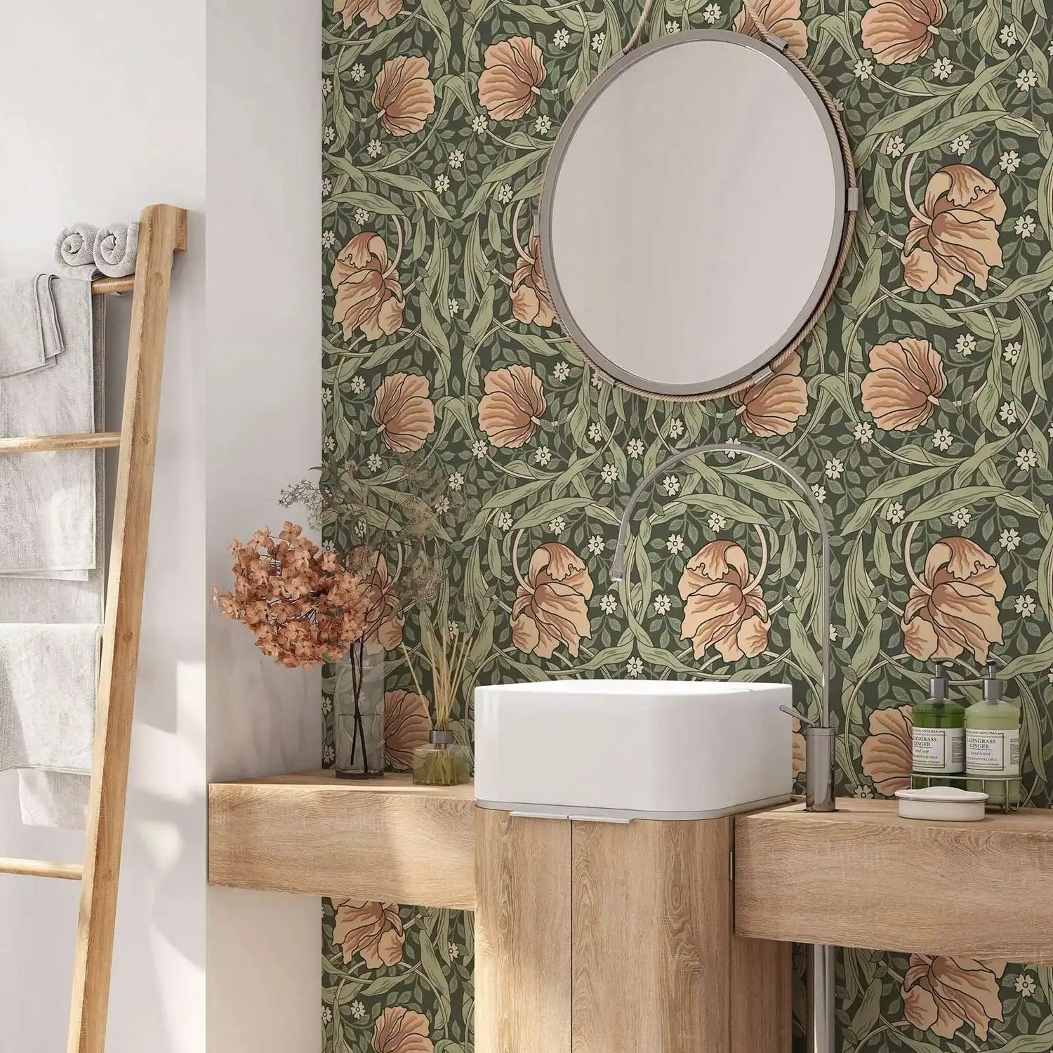 Vintage Green Foliage Wallpaper