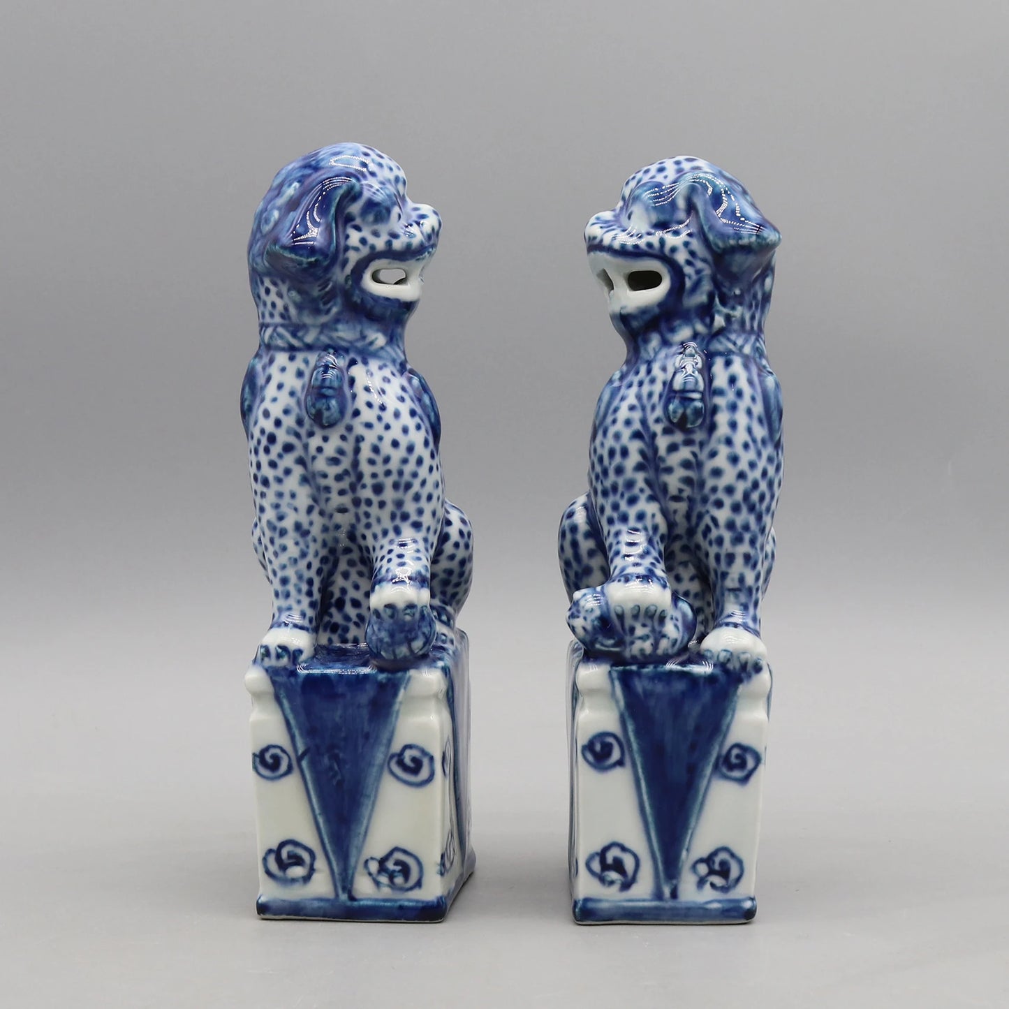 Pair of Guardian Blue Foo Dog Porcelain Sculptures