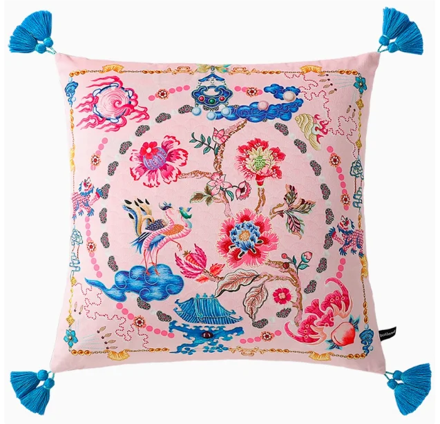 Chinoiserie Chic: Peacock & Foo Dog Print Cushion Cover
