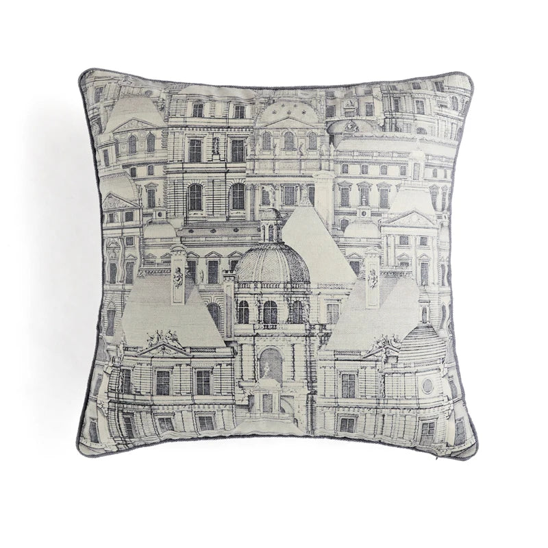 Vintage French Villa Architectural Pillow