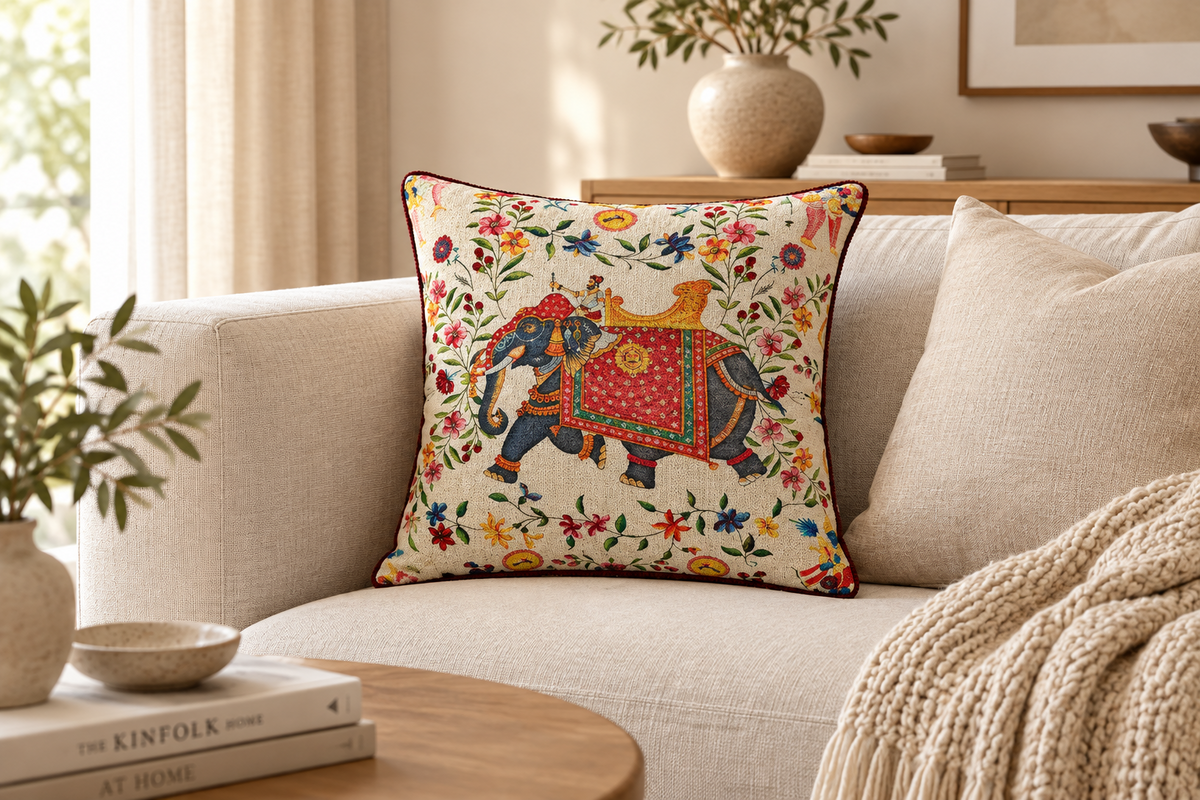 White Indian Elephants Throw Pillow Cover
