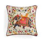 Indian Elephants Throw Pillow Cover White