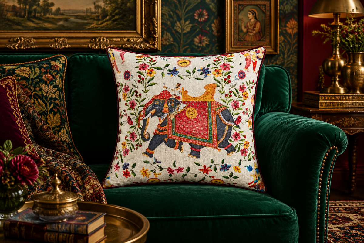 White Indian Elephants Throw Pillow Cover