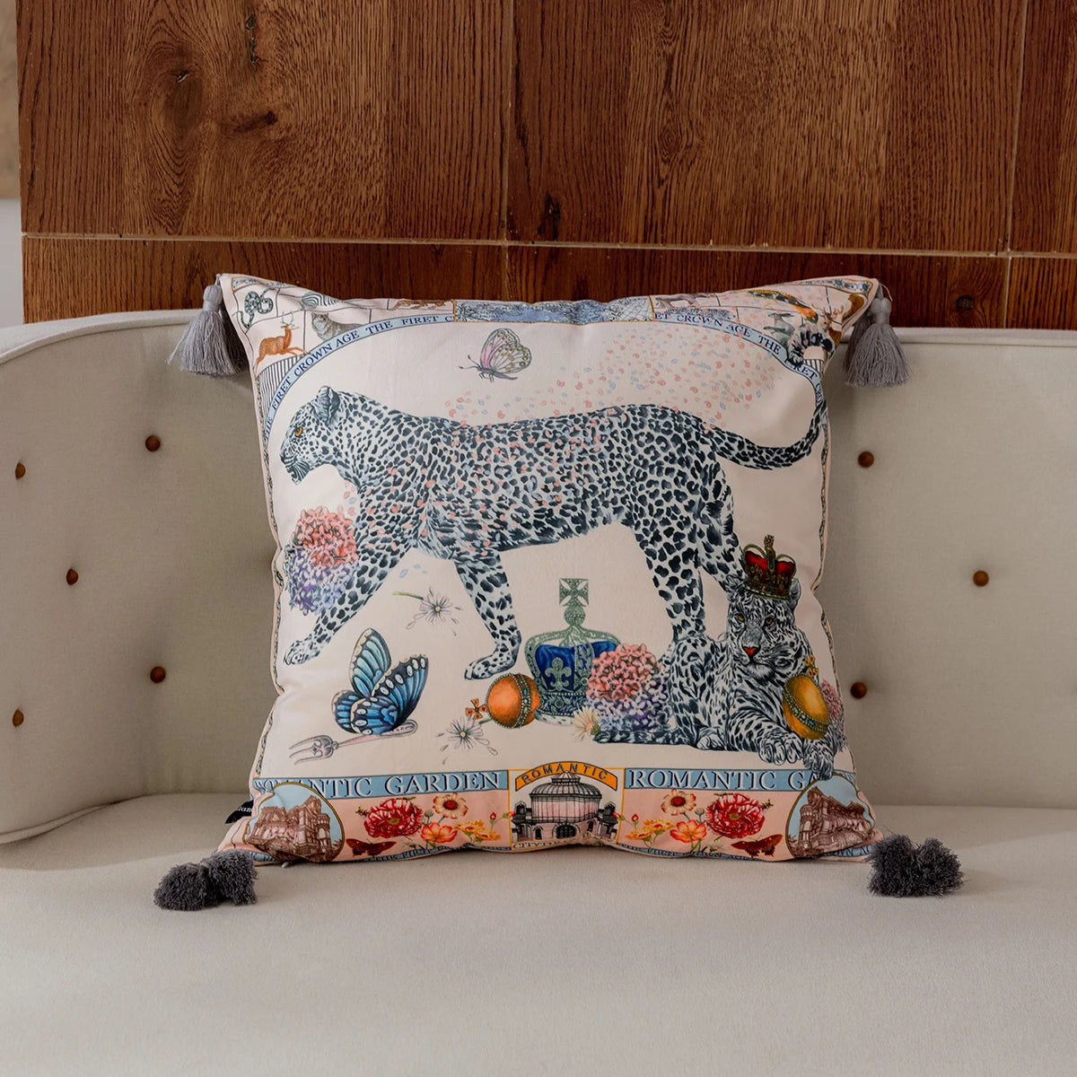Crowned Leopard's Royal Court Pillow Cover