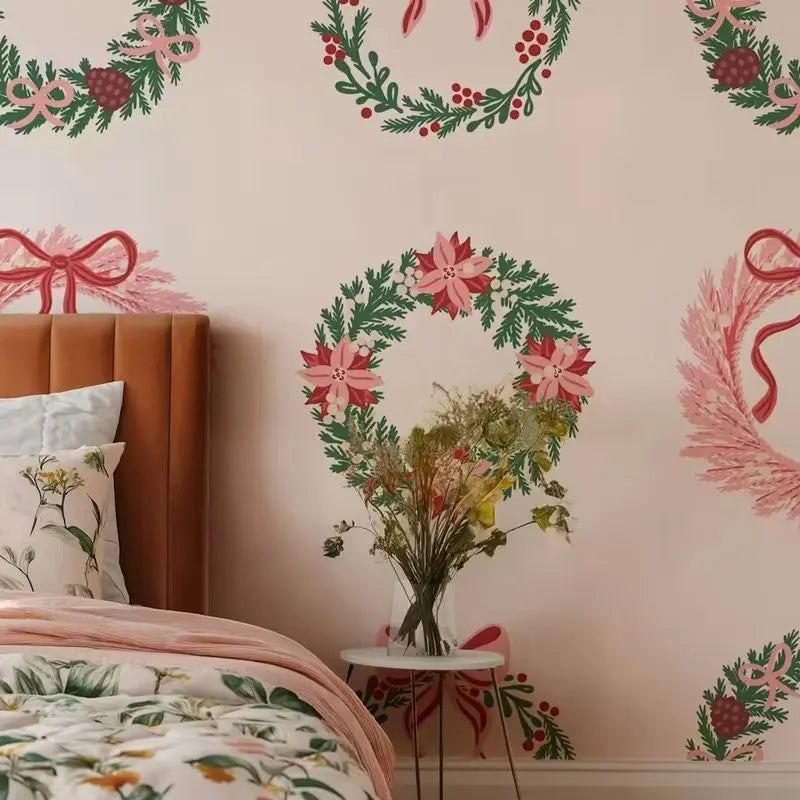 Pink Floral Wreath Wallpaper