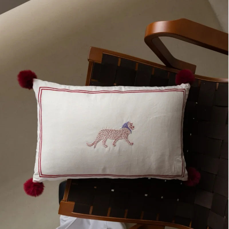 Amber Tiger Velvet Embroidered Throw Pillow Cover