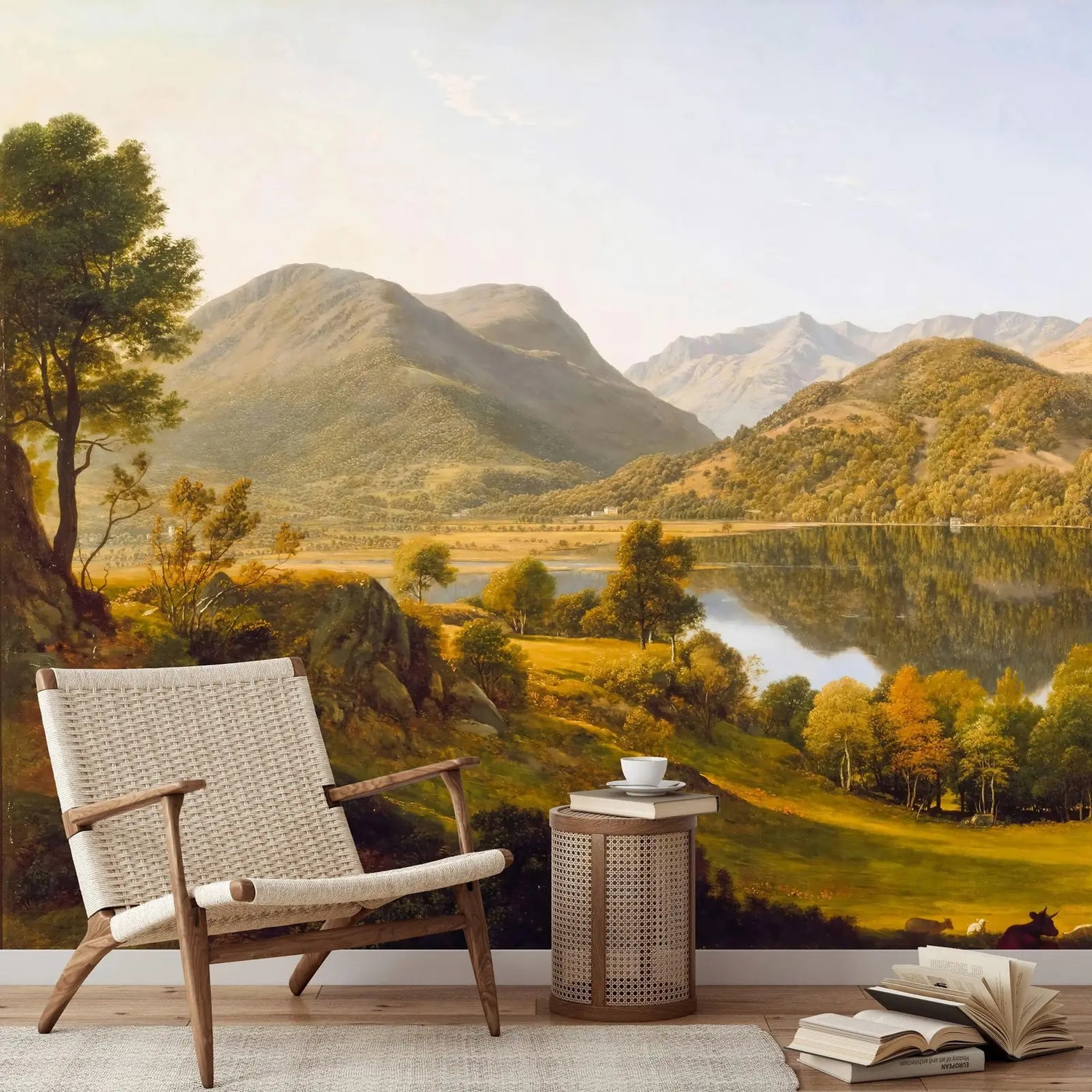 Watercolor Tree and Lake Mural