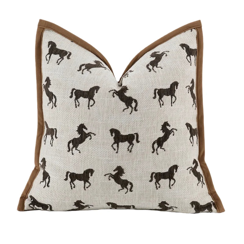 Jacquard Stallion Velvet Horse Throw Pillow Cover