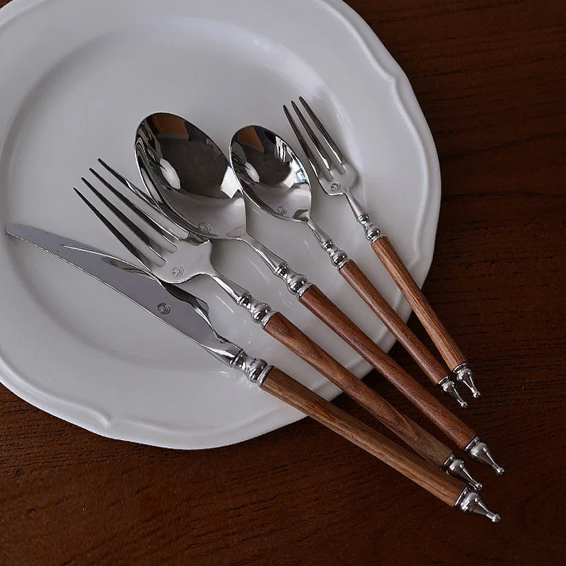 5 Pcs Wood Handle Tableware Set