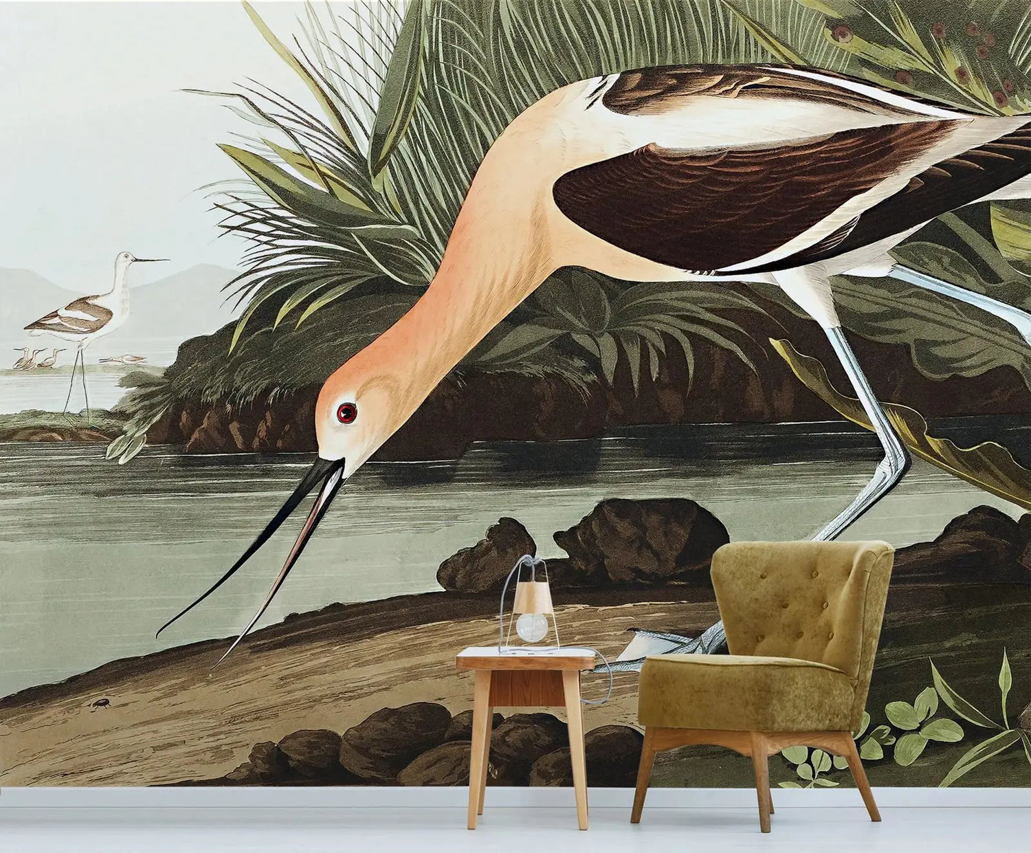 Vintage Avocet Bird Mural