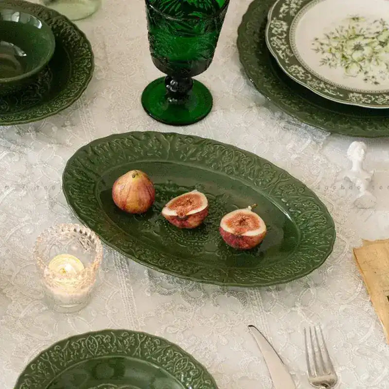 Vintage Inspired Floral Green Plate - MAIA HOMES