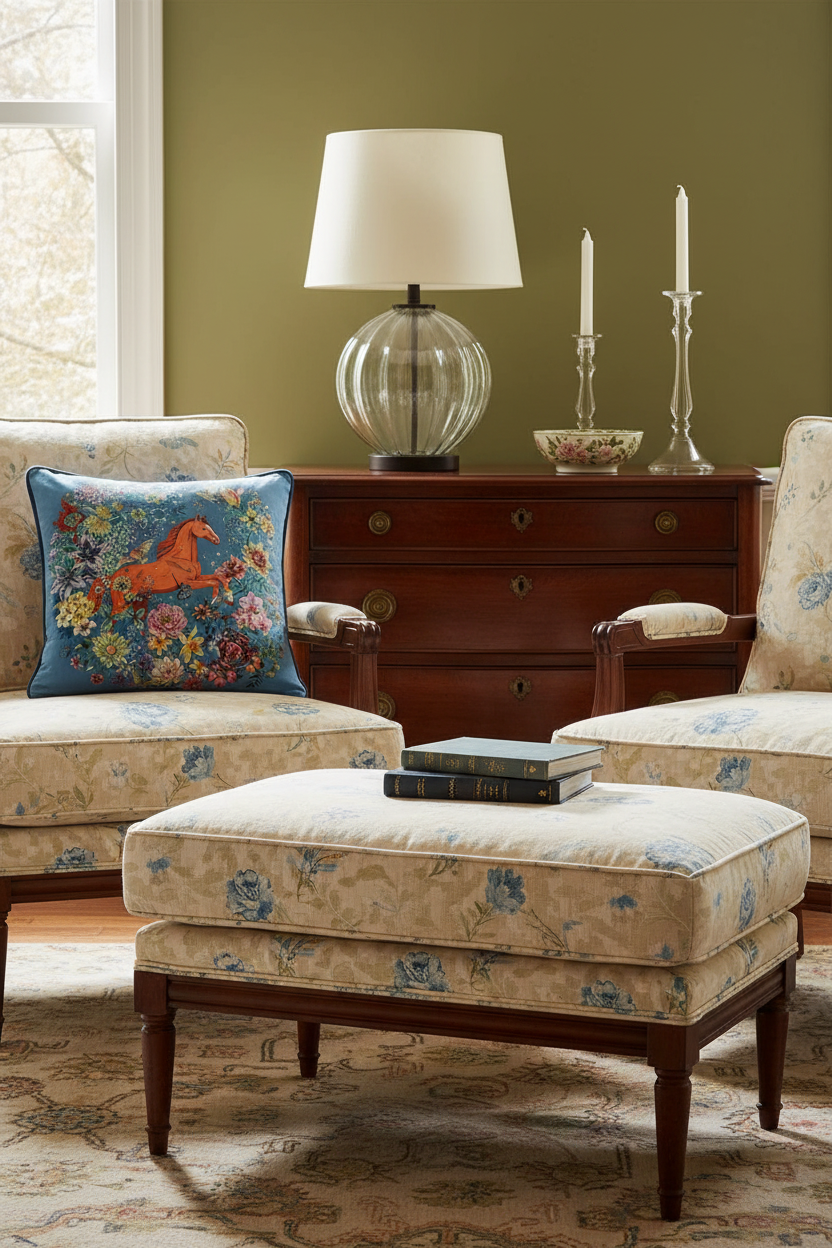 Bluegrass Gallop Velvet Floral Horse Throw Pillow
